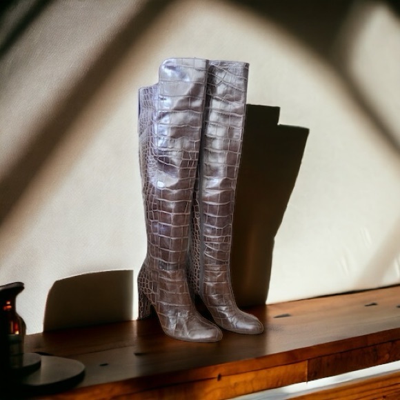 STUART WEITZMAN Vigo Crocodile Embossed Leather Over The...